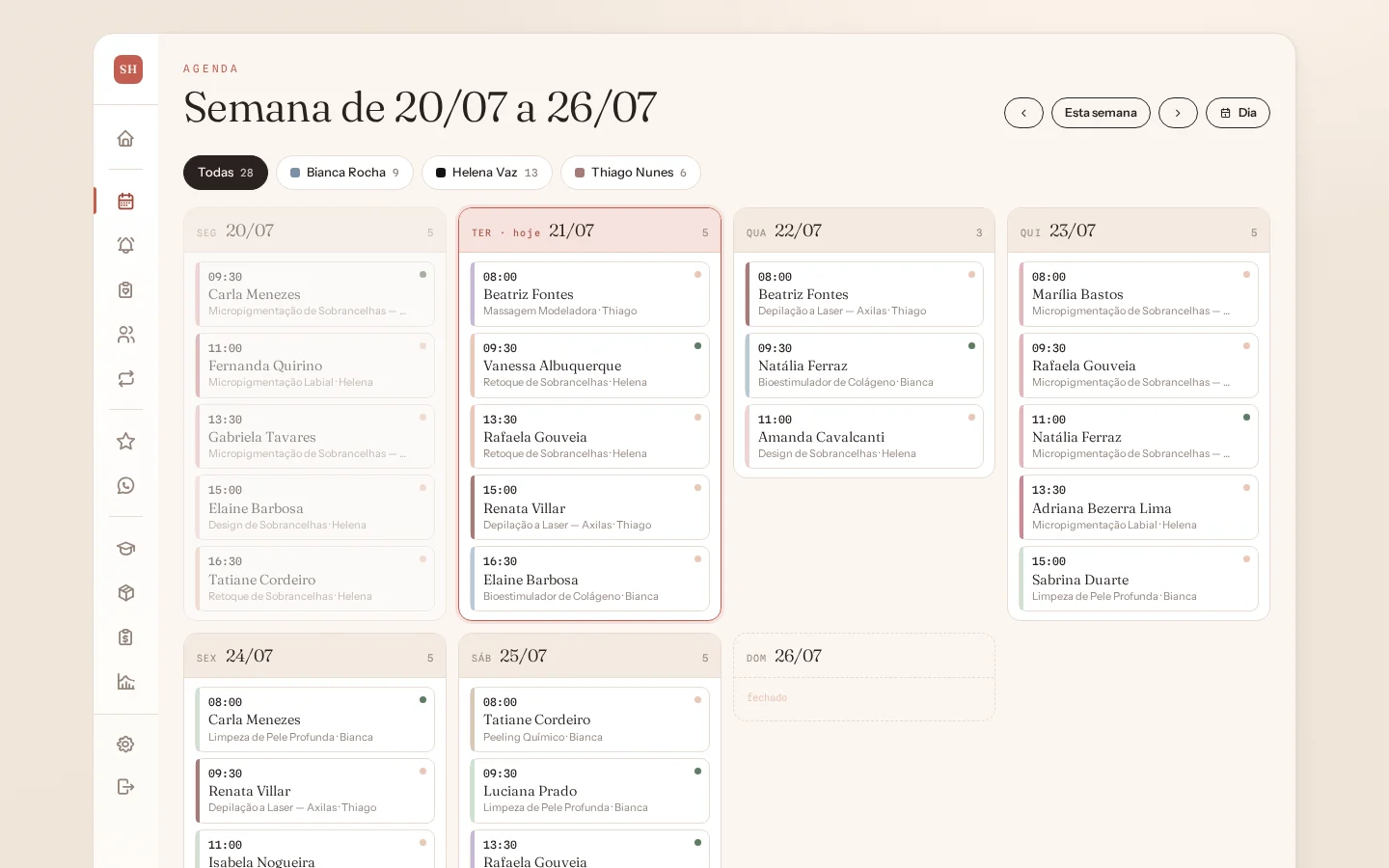 Agenda da semana com cor por procedimento